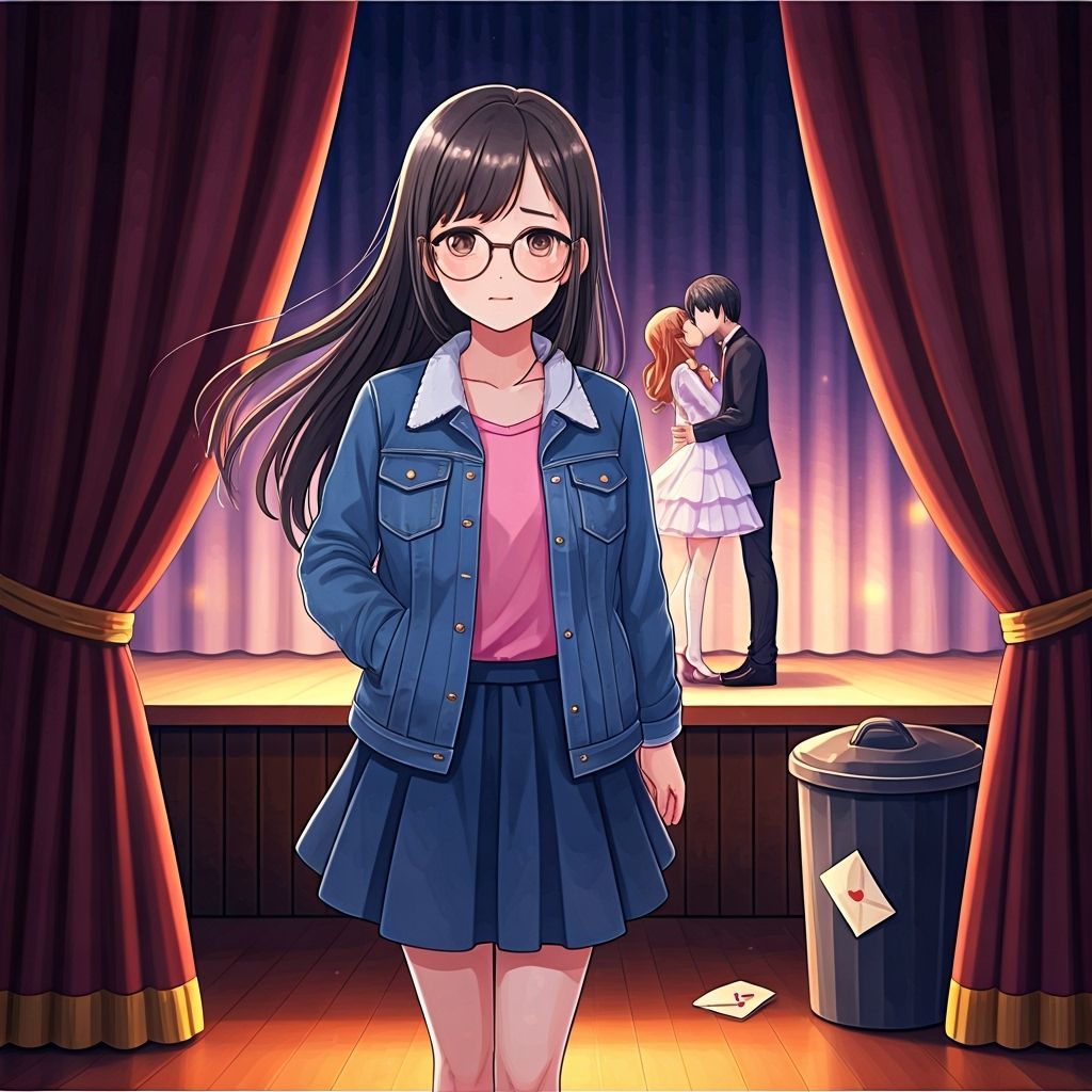 Anime Girl Backstage with Love Letter and Tears