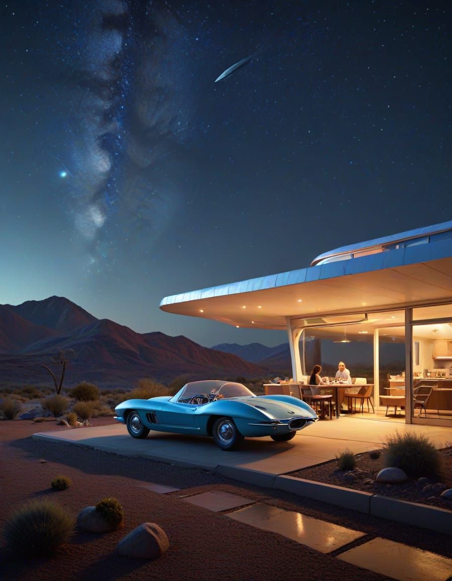 Futuristic Family Dinner in Retro-Futuristic Country House