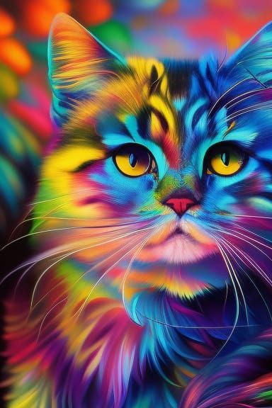 Radiant Cat Portrait in Surreal Tesselation Style