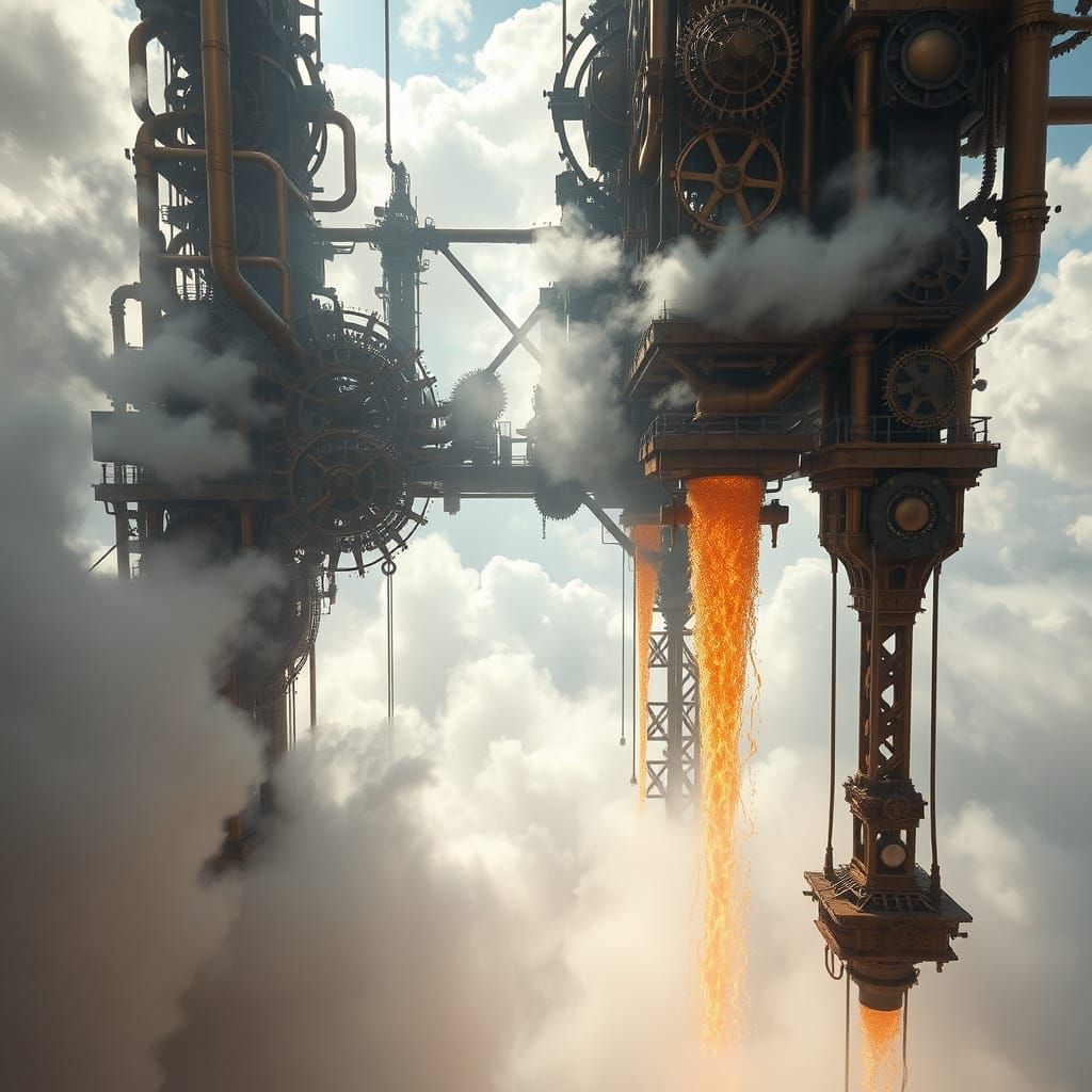 Steampunk Gear Structure in Ethereal Clouds