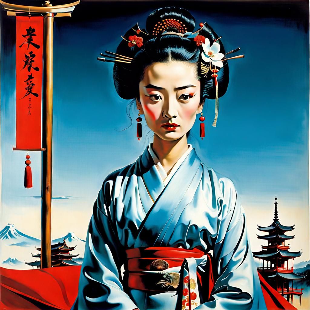 Surreal Geisha Portrait in Surrealist Style