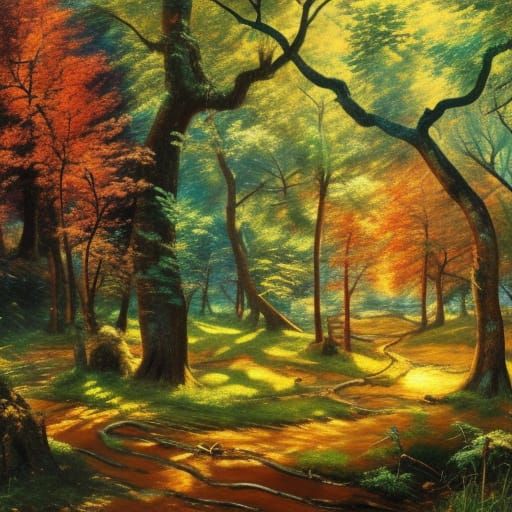 Lush Forest in Oil Painting Style