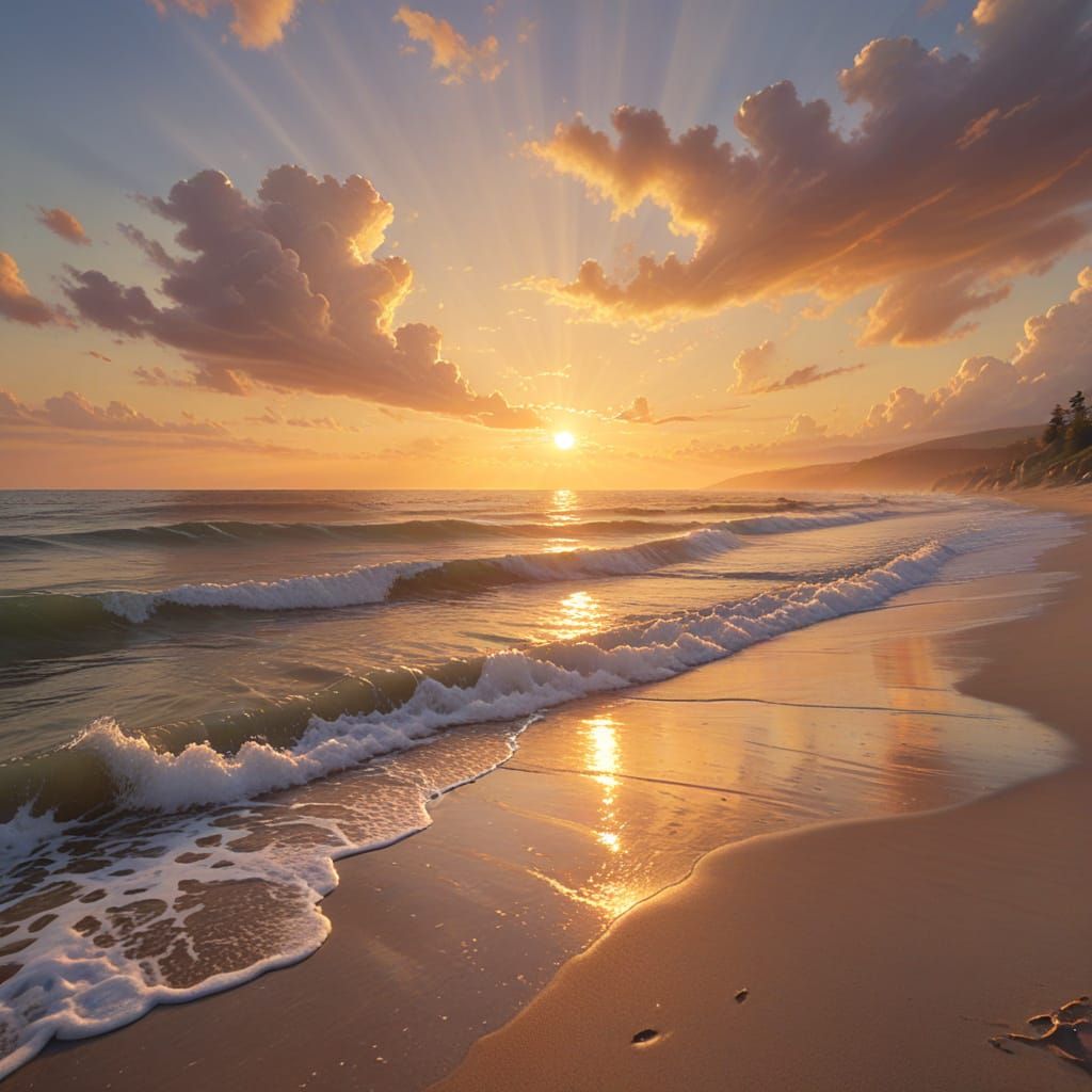 Idyllic Sunset Beach in Kinkade Style