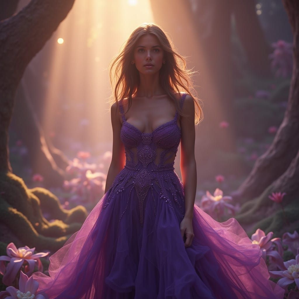 Lady in Enchanted, Lavender-Hued Fantasy Attire