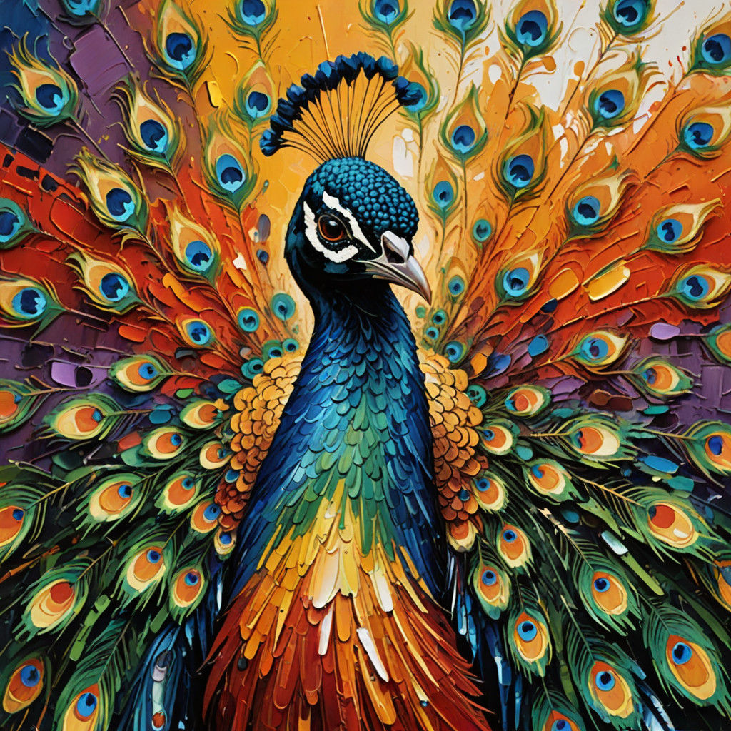 Vibrant Neo-Expressionist Oil Painting of a Peacock
