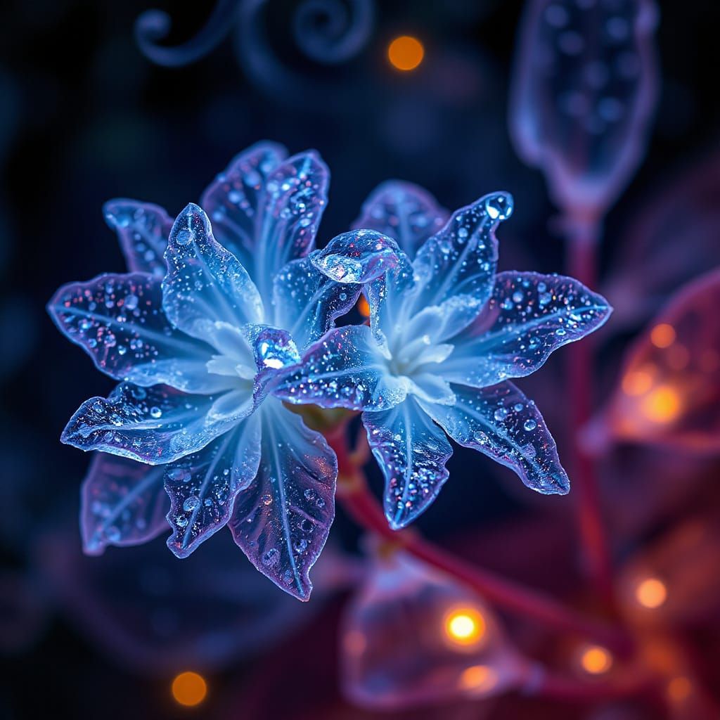 Magical Crystalline Flowers with Bioluminescent Glow
