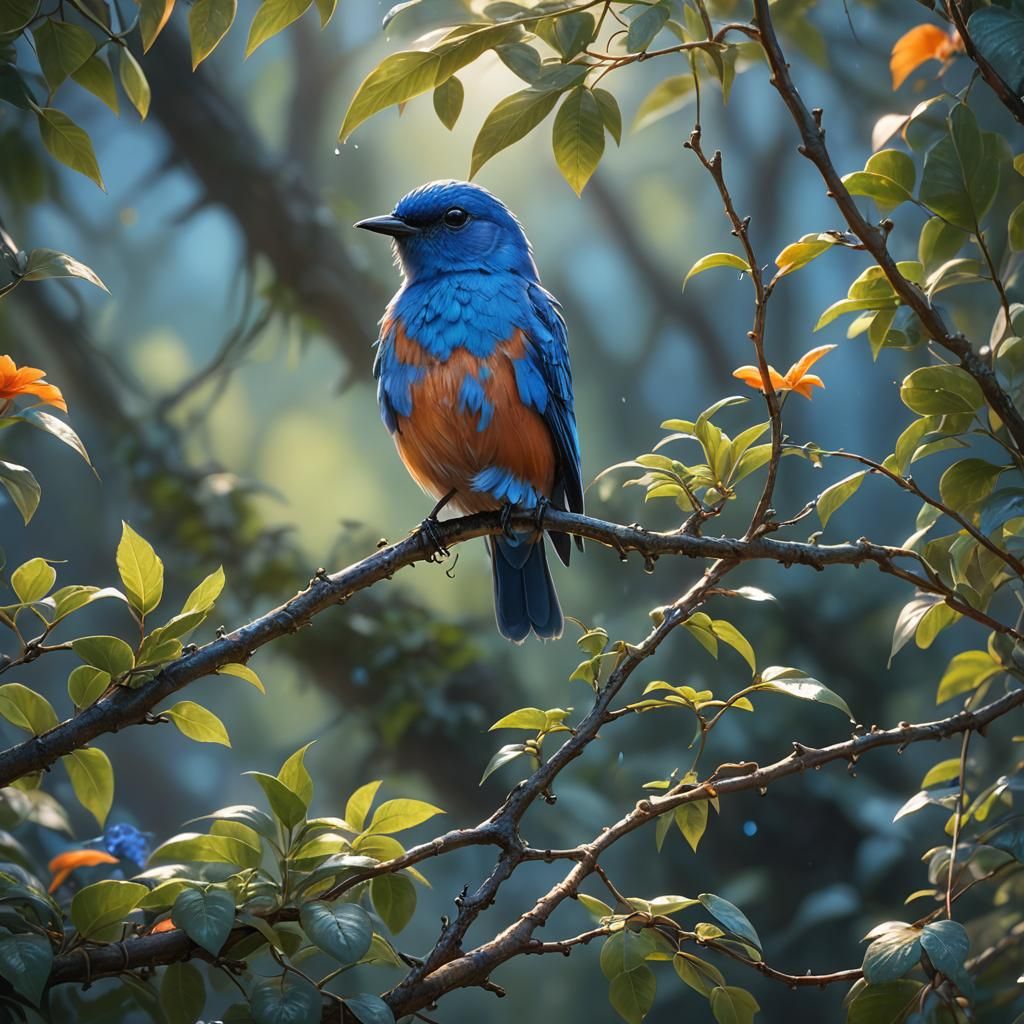 Blue Bird Concept Art in Art Nouveau Style