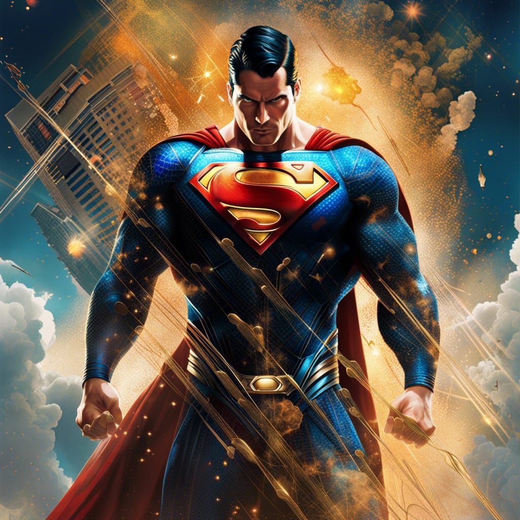 Superman Double Exposure Portrait with Exploding Planet