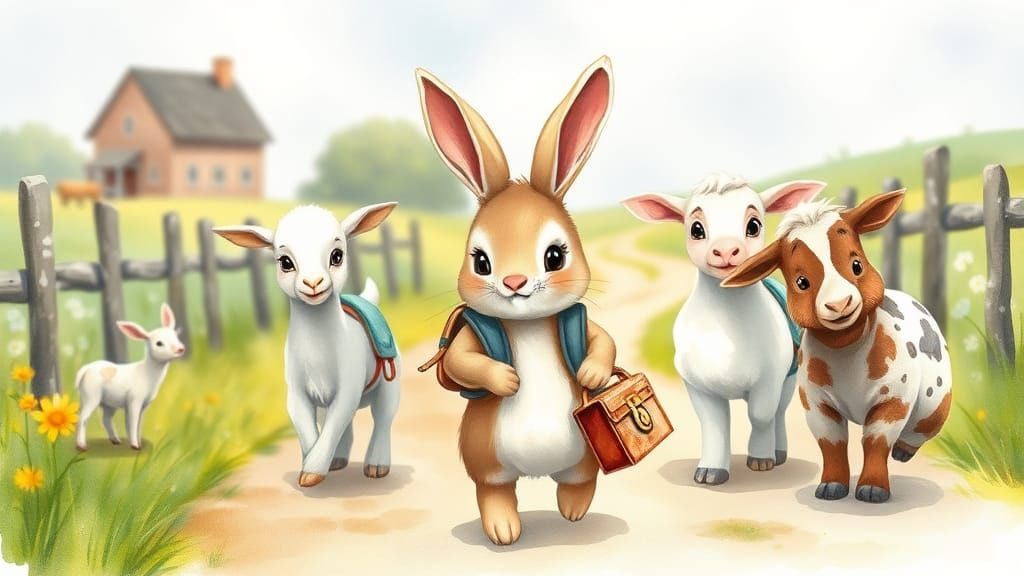 Bunny and Friends Walk to School, Watercolor Style