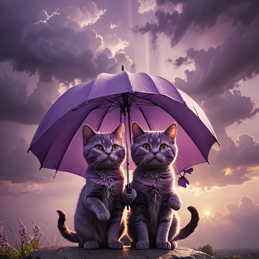 Purple Cat Couple Enjoying Sunset