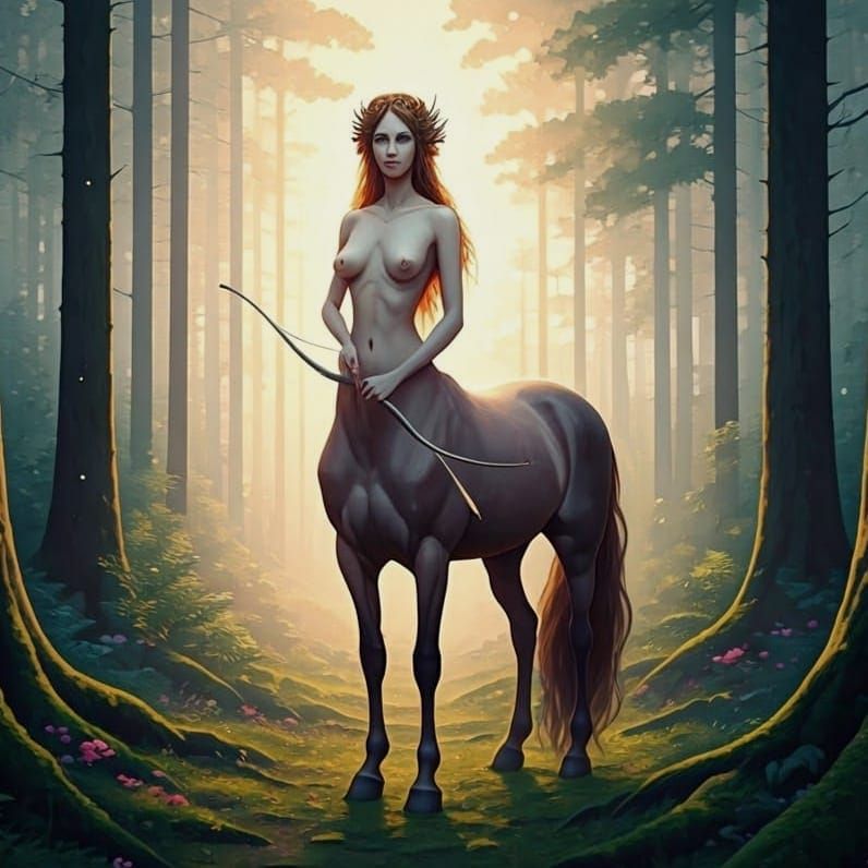 Elegant Centaur in Forest Clearing: Watercolor Impasto