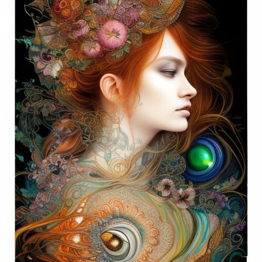 Emerald-Eyed Ginger Woman in Hyperreal Portrait