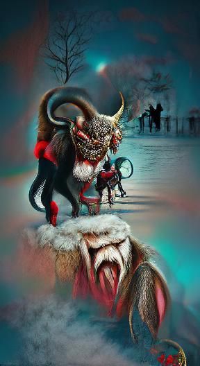 Krampus Visits Naughty Children in Art Deco Style