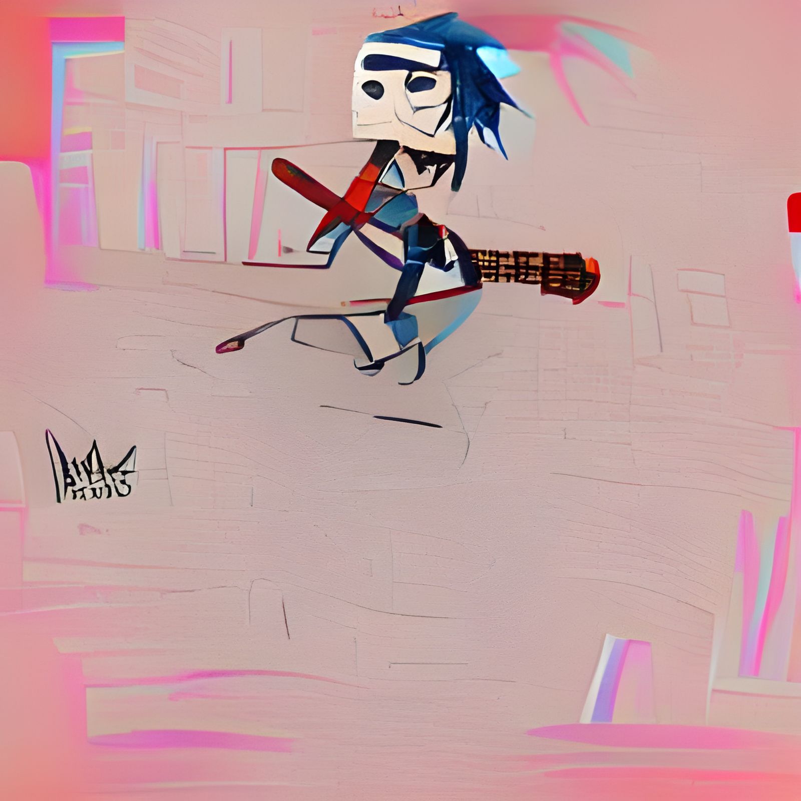 2D with Axe Guitar in Gorillaz Style