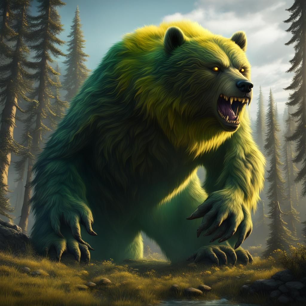 Giant Green Bear Monster in Detailed Matte Painting