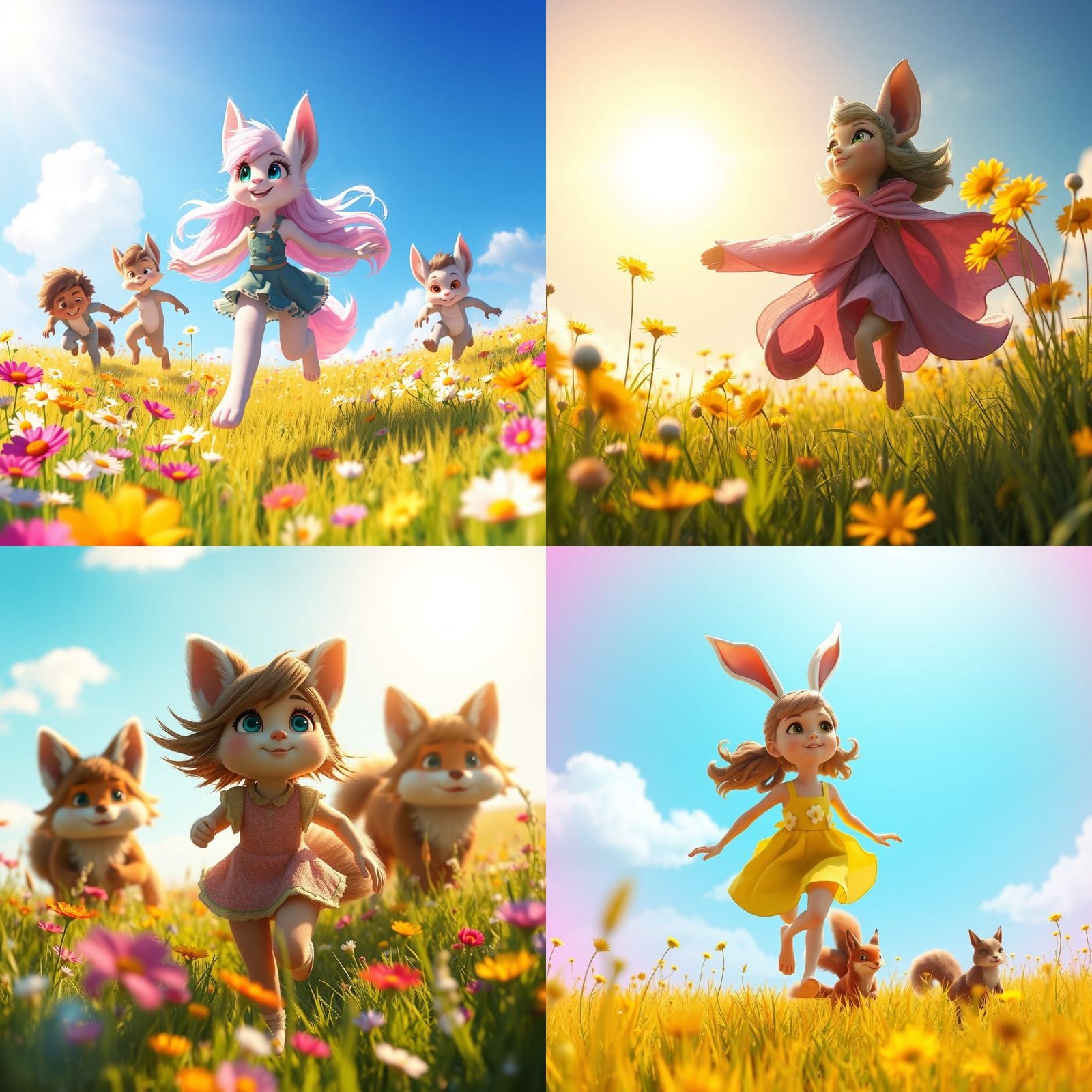 Pixar-style Furry Girl in a Flower Field
