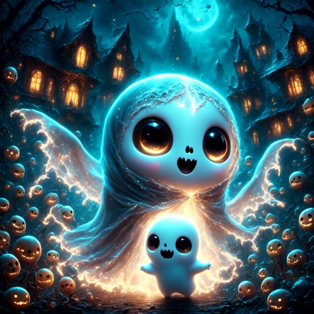 Adorable Luminous Vampire Ghost Chibi Illustration