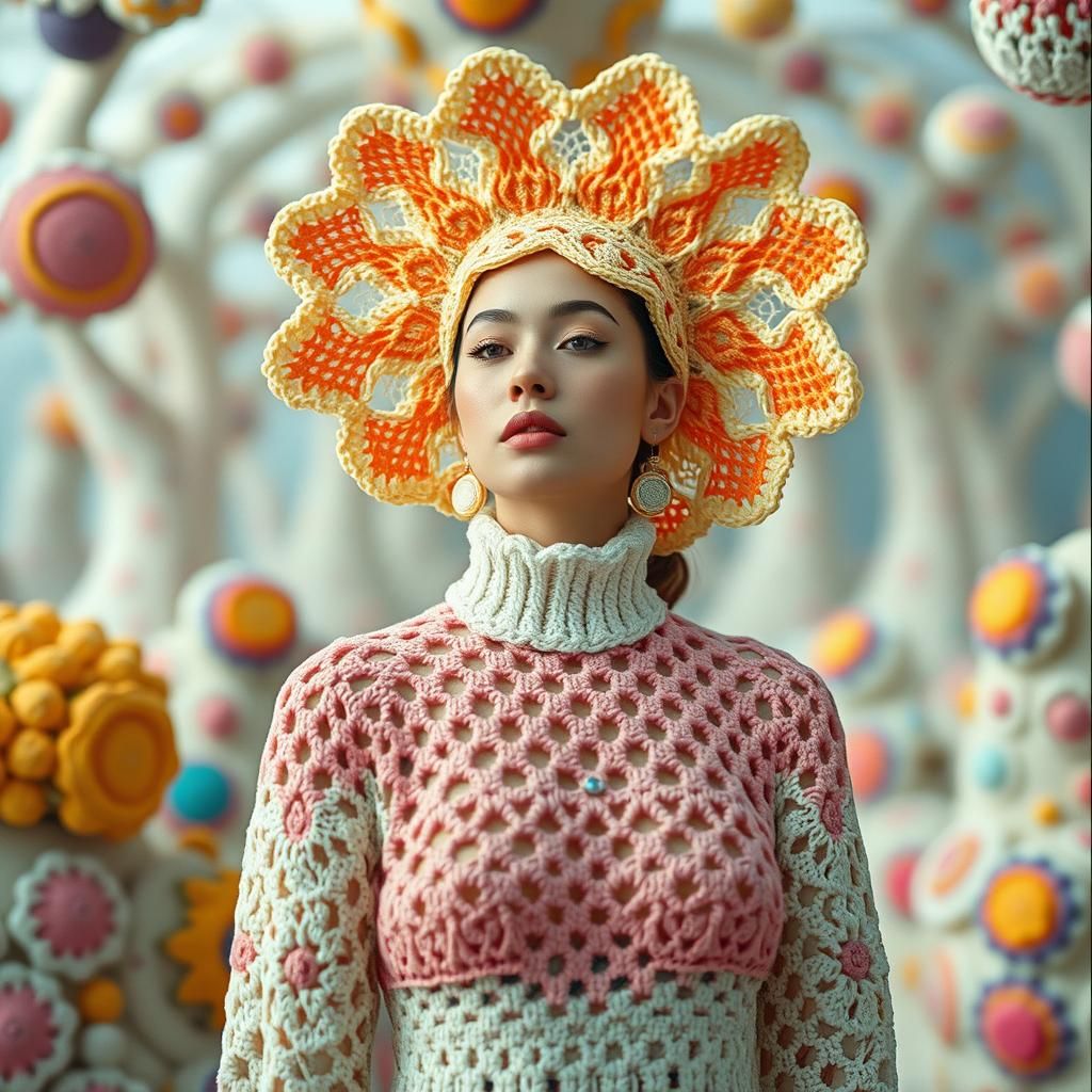 Dreamlike Crochet Woman in 1980s Surrealism
