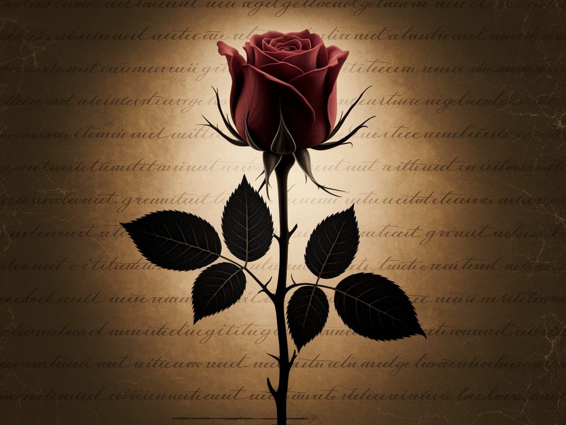Deep Red Rose on Vintage Paper