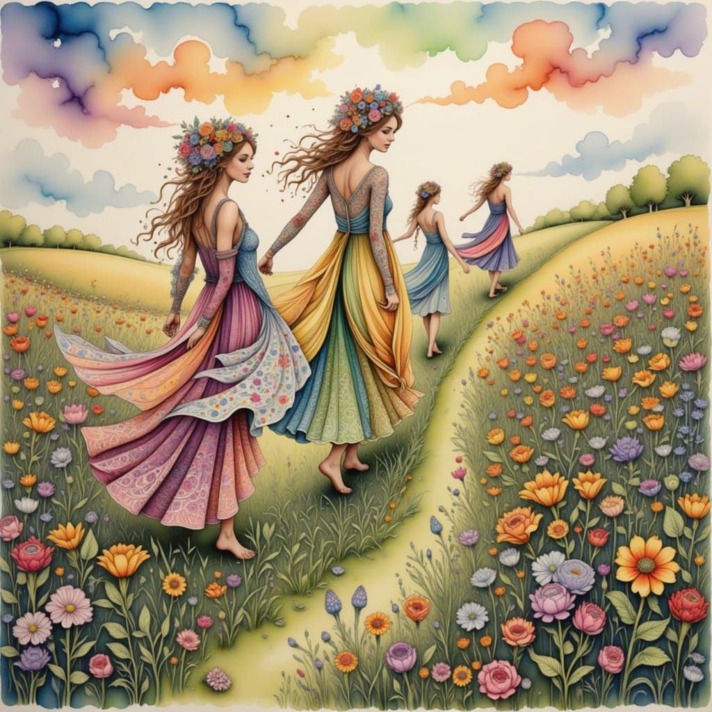 Ethereal Slavic Spirits Dance in Sunlit Meadow