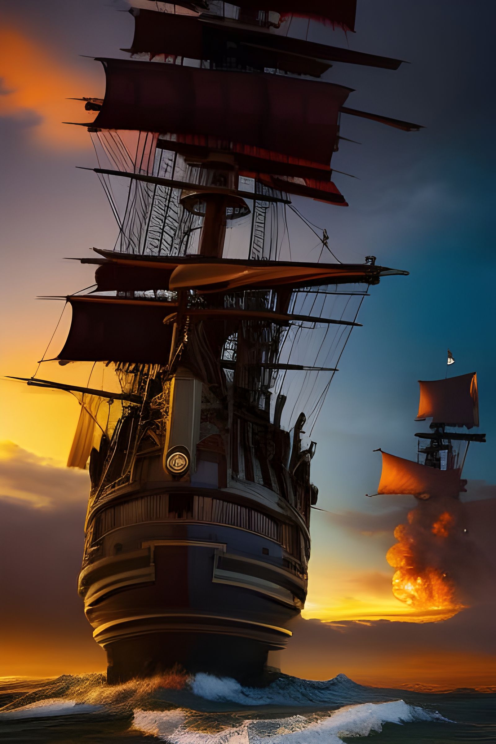 Hackerpunk Pirate Ship with Jolly Roger Flag