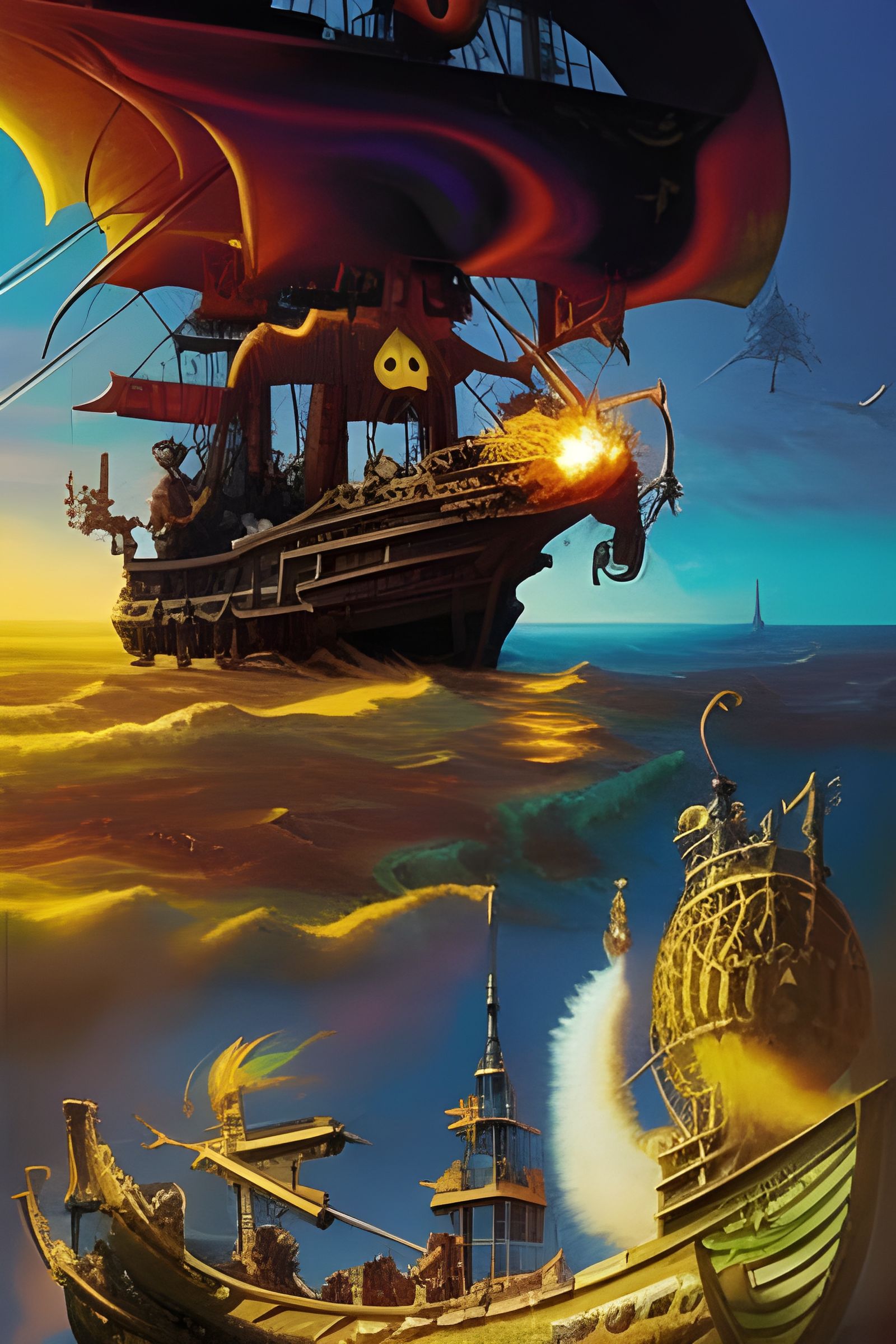 Hackerpunk Pirate Ship on the High Seas