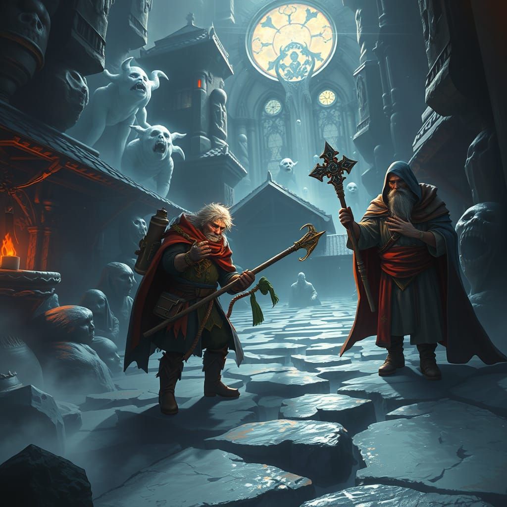 Fantasy Heroes Explore Haunted Monastery