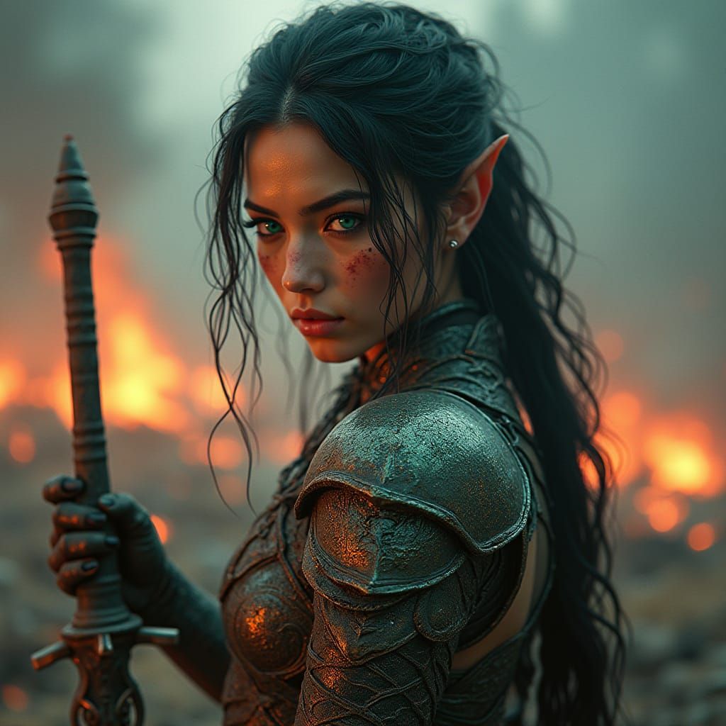 Elegant Elven Warrior Dominates the Ruins