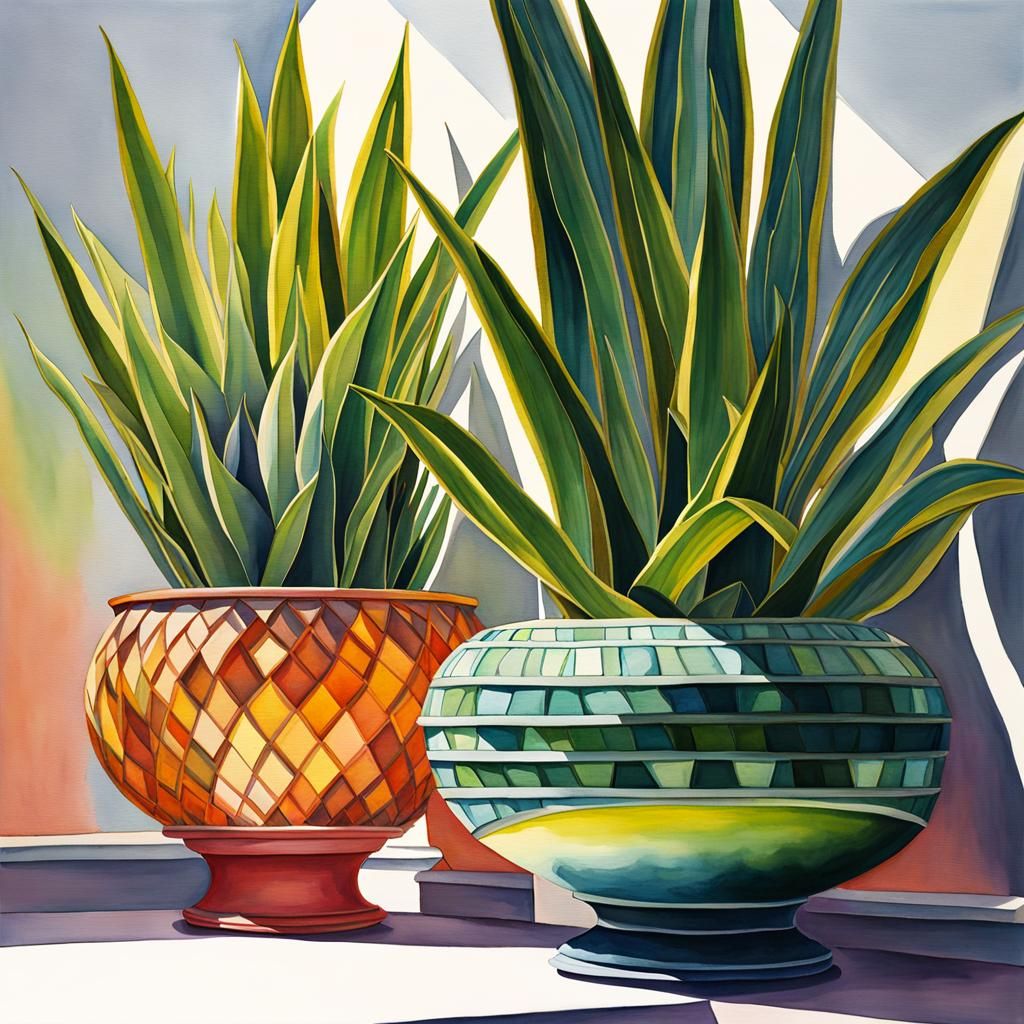 Surreal Watercolor Snake Plants in 3D