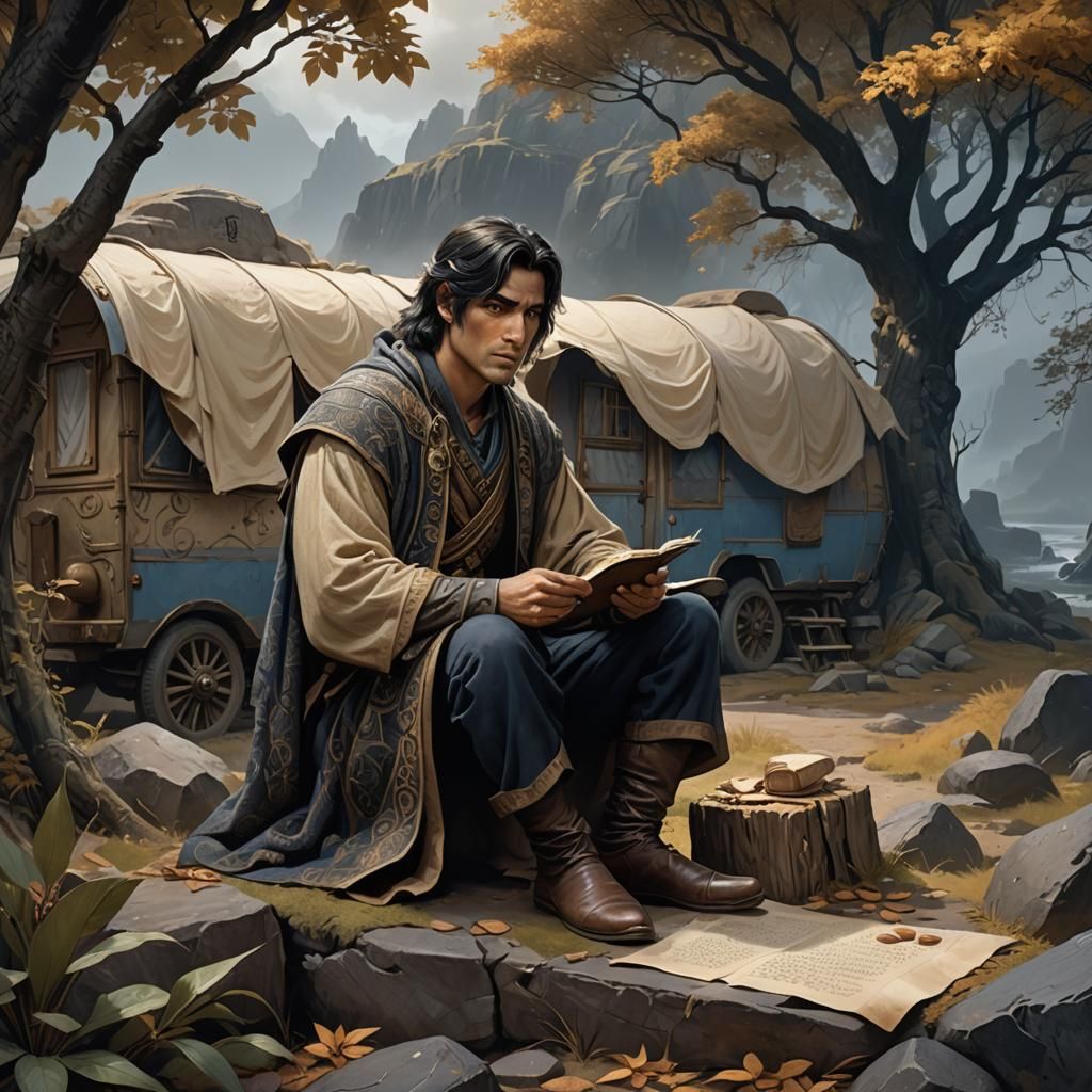 Fantasy Man Writing Scroll by Caravan