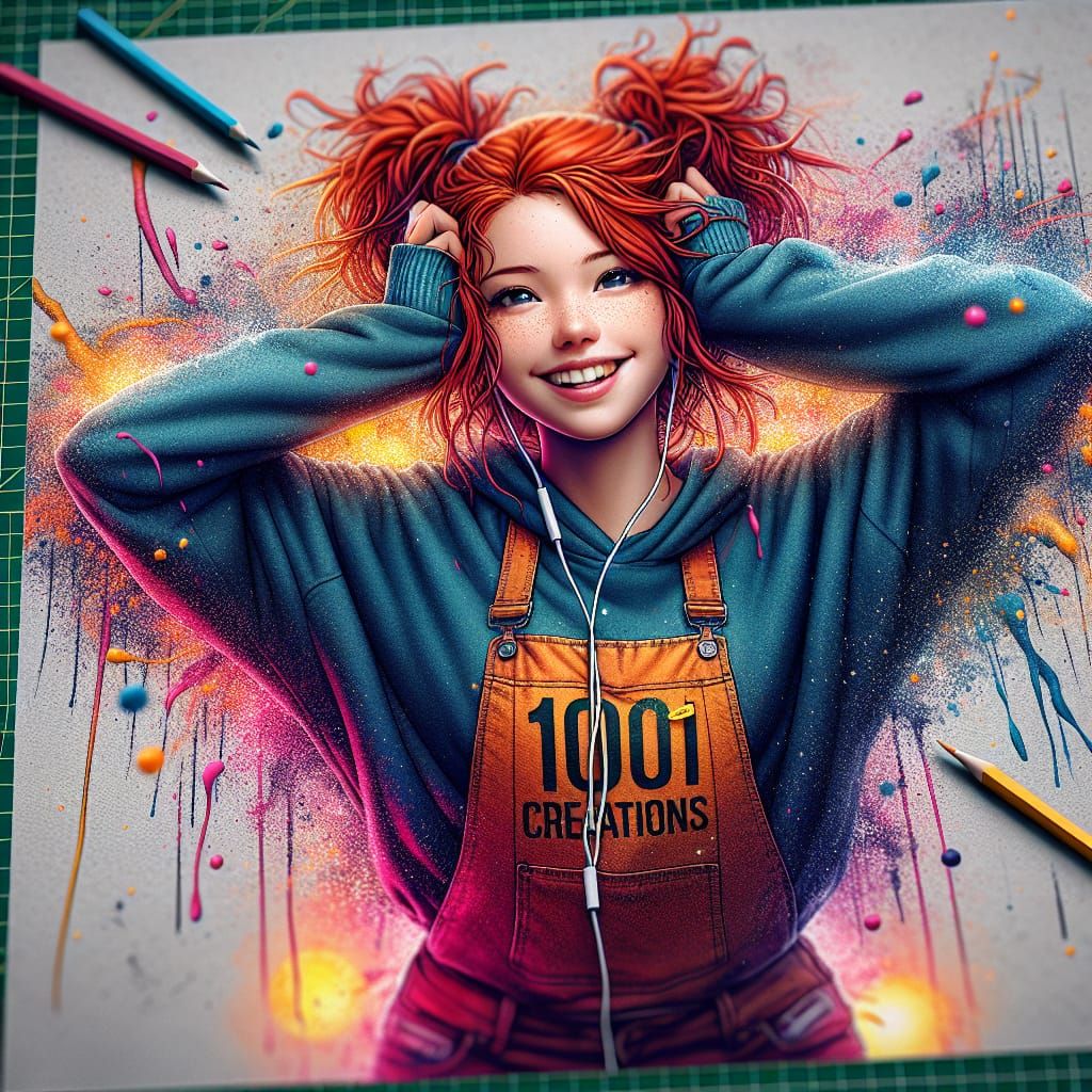 Redhead's Dance: Vivid Matte Painting with Splash Art