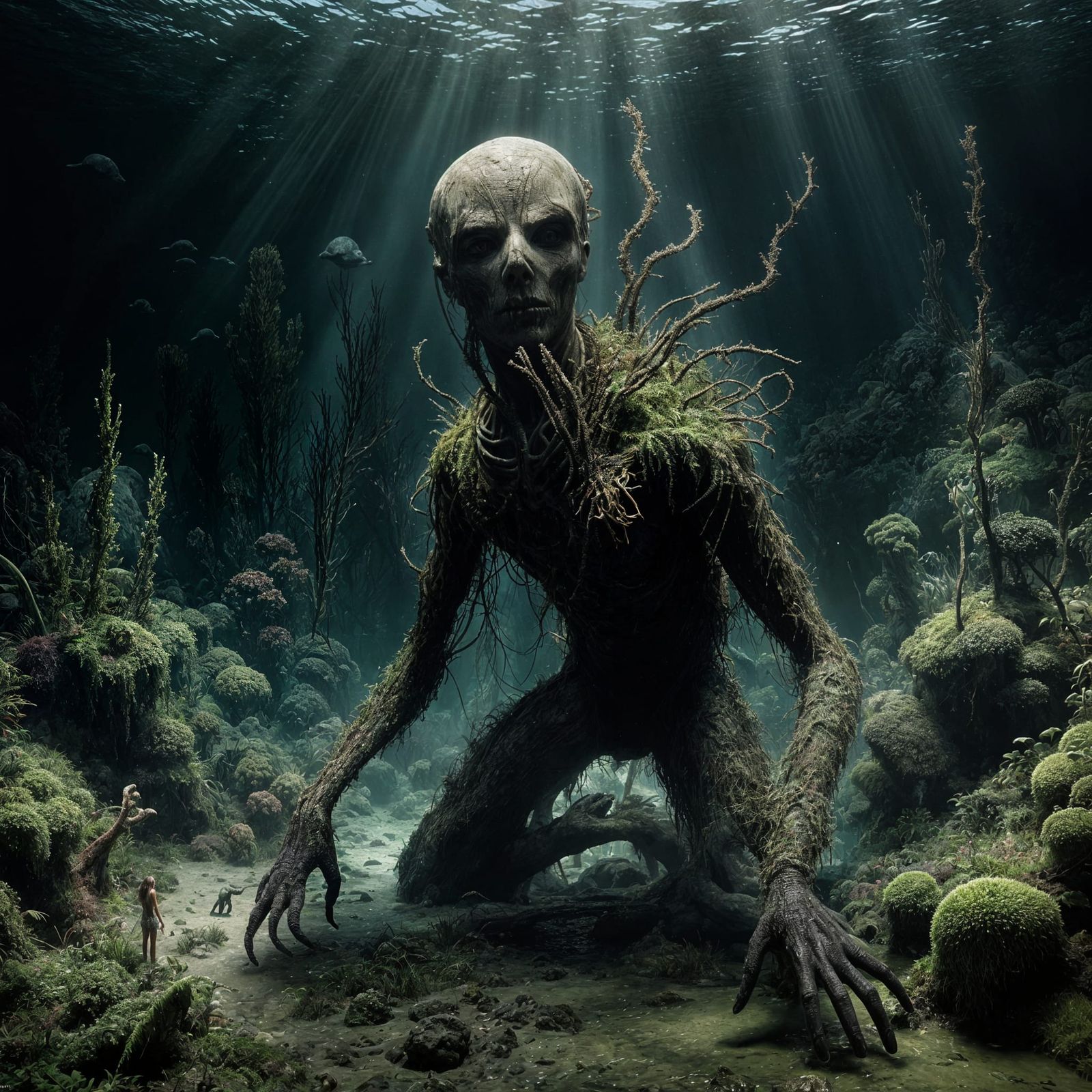 Mysterious Algae-Covered Sea Creature in Macabre CGI Style