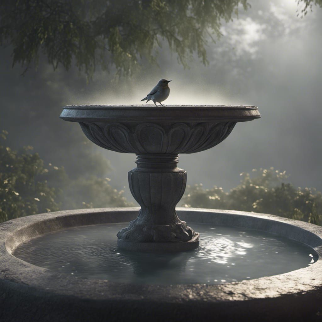 Moon Reflection in Birdbath, High Quality CGI