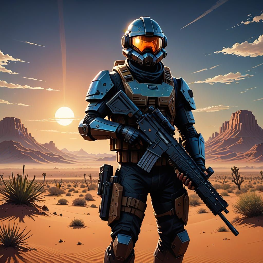8-bit Sci-Fi Hero in Desert Wasteland