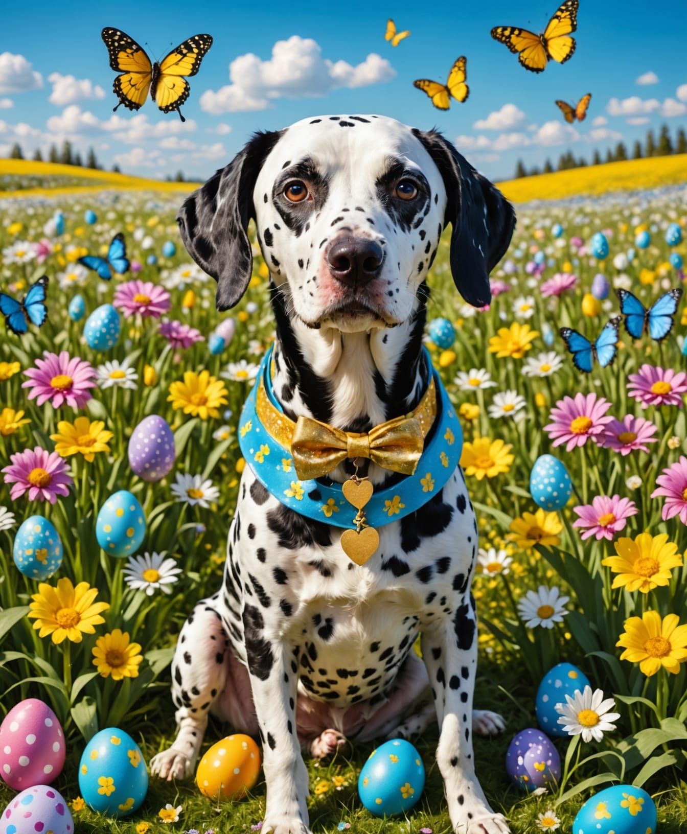 Joyful Dalmatian Dog in Vibrant Spring Florals