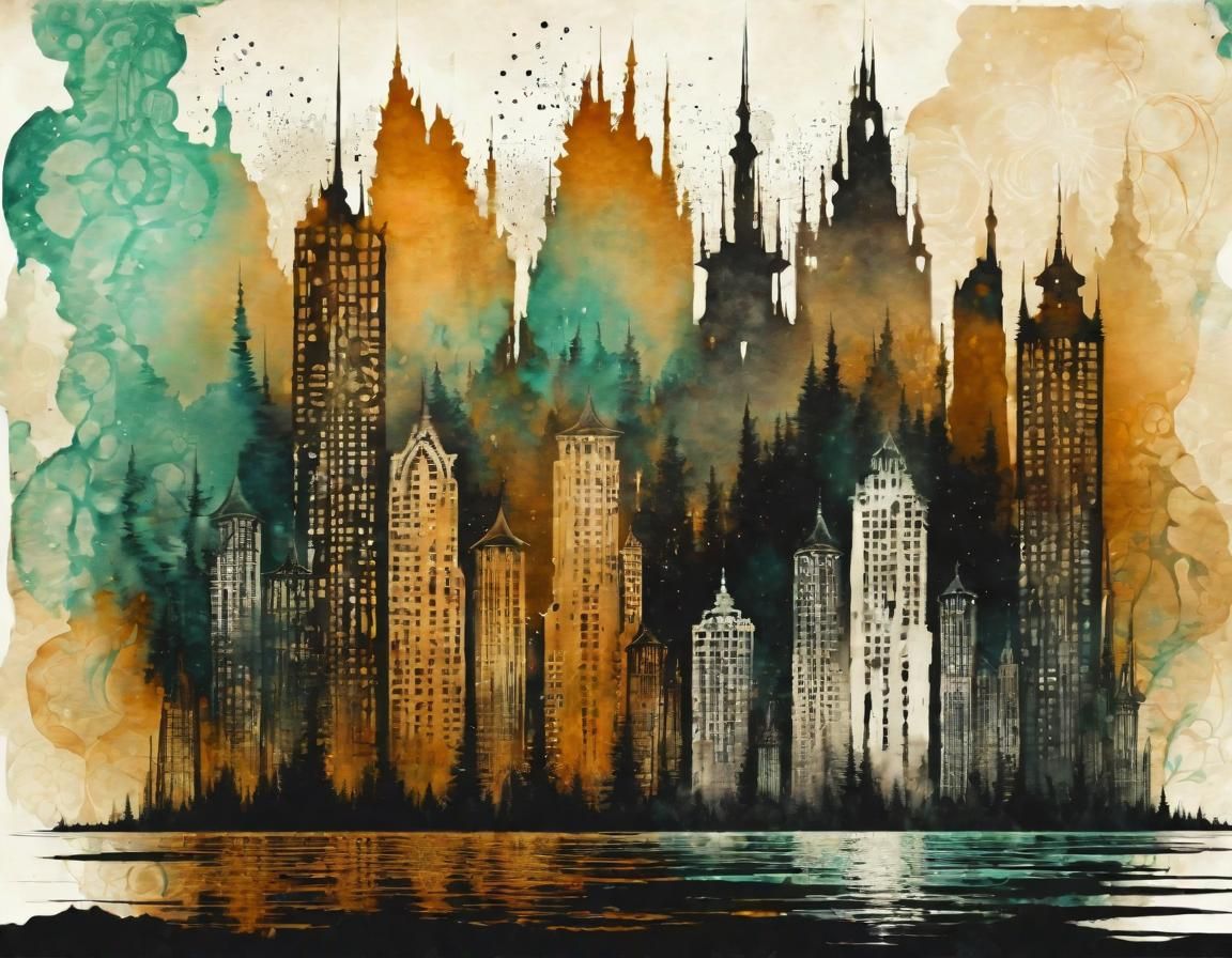 Surreal Vintage Cityscape Watery Illusion