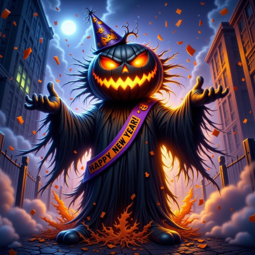 Halloween New Year Creature Hybrid in Dark Fantasy Style