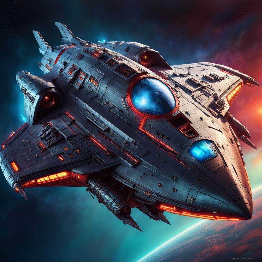 Dracula's Starship Concept Art in Hyperrealistic Style