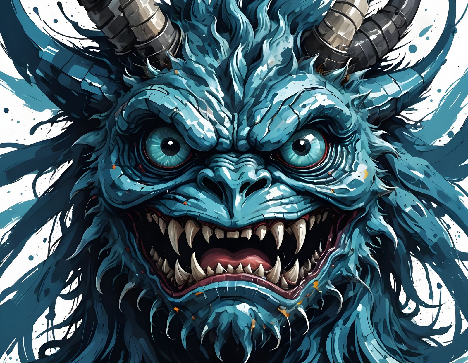 Vibrant Blue Creature Portrait in Expressive Brushstrokes