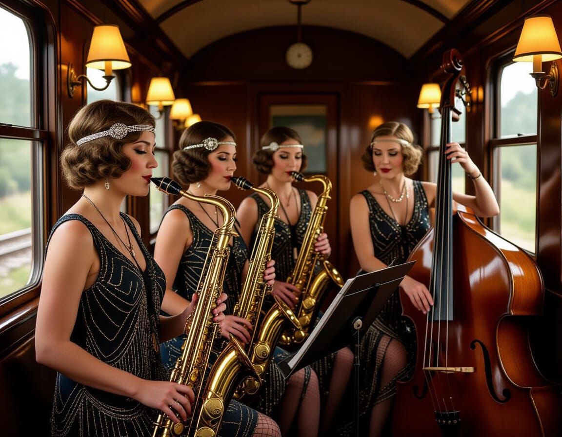 1920s All-Women Jazz Band Performs in Vintage Train