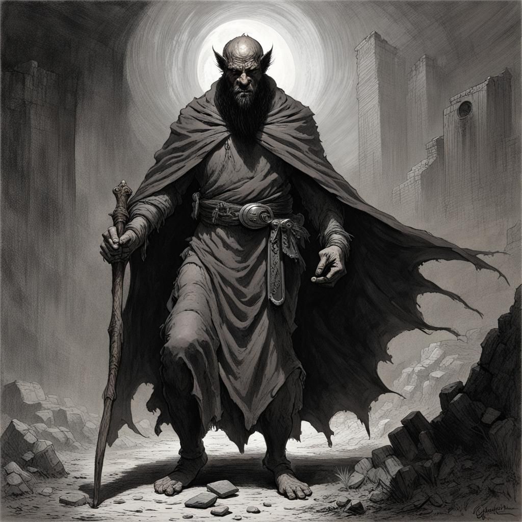 Noble Goliath Monk in Shadowy Horror Style