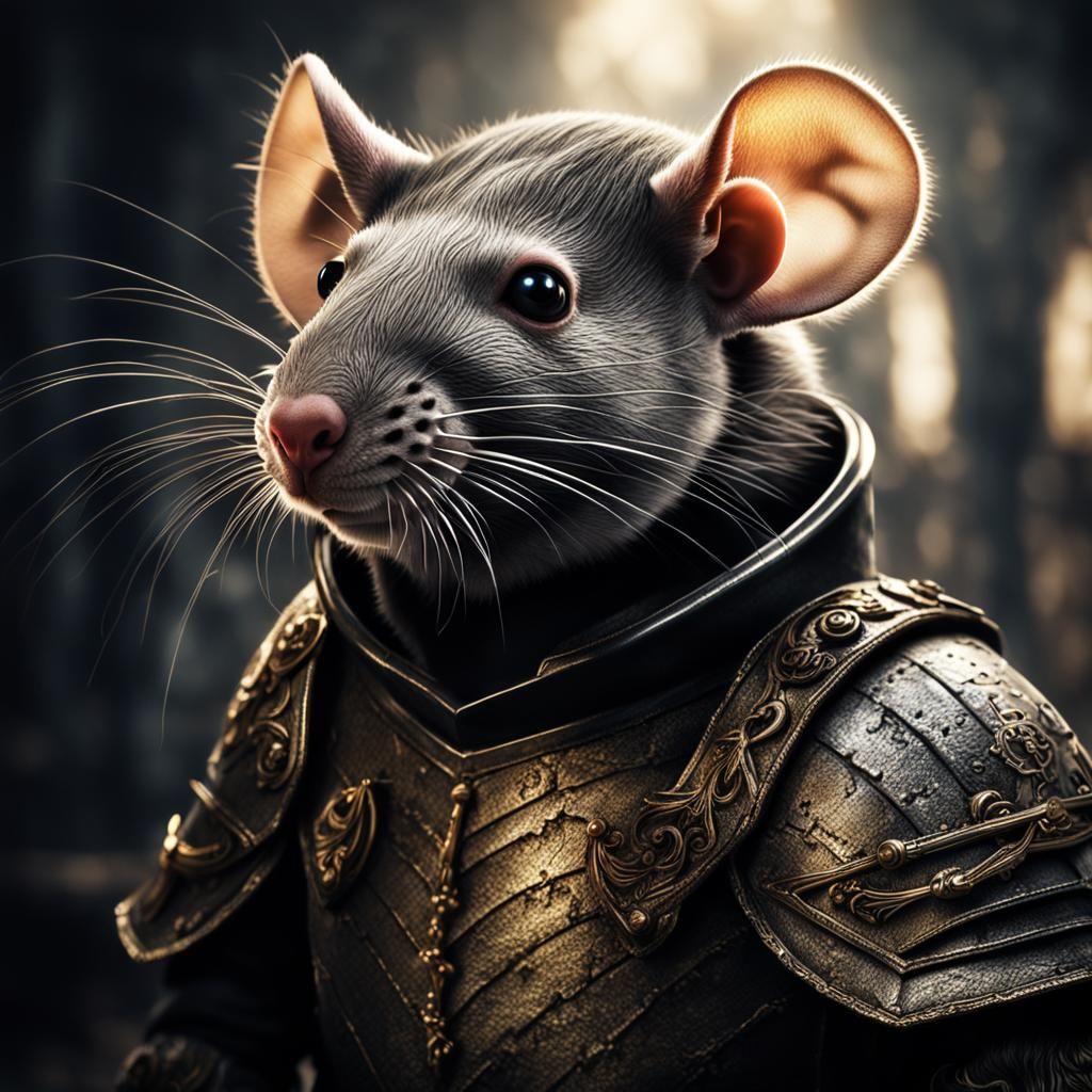 Hyperrealistic Rat Knight in Shining Armor