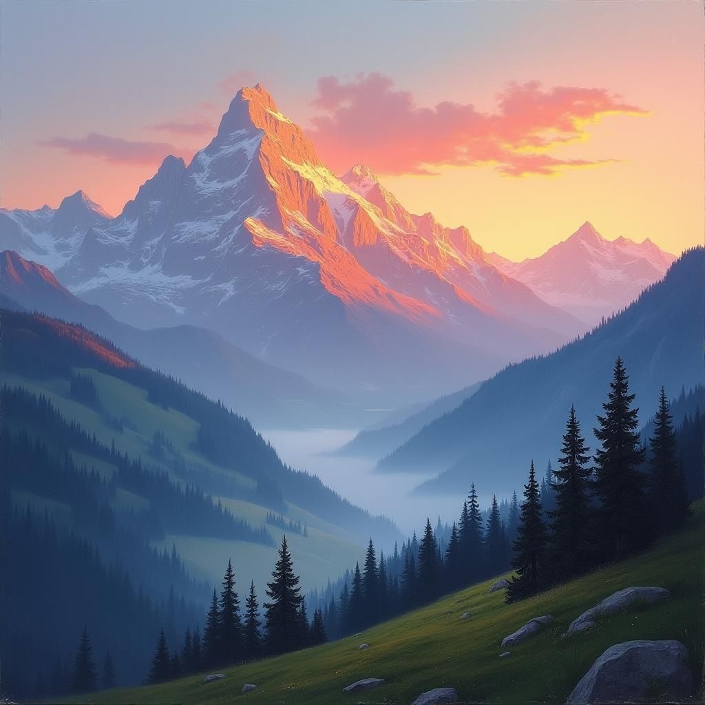 Sunset Mountain Landscape with Golden Light