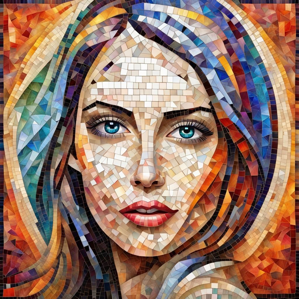 Majestic Multi-Coloured Mosaic Woman Portrait