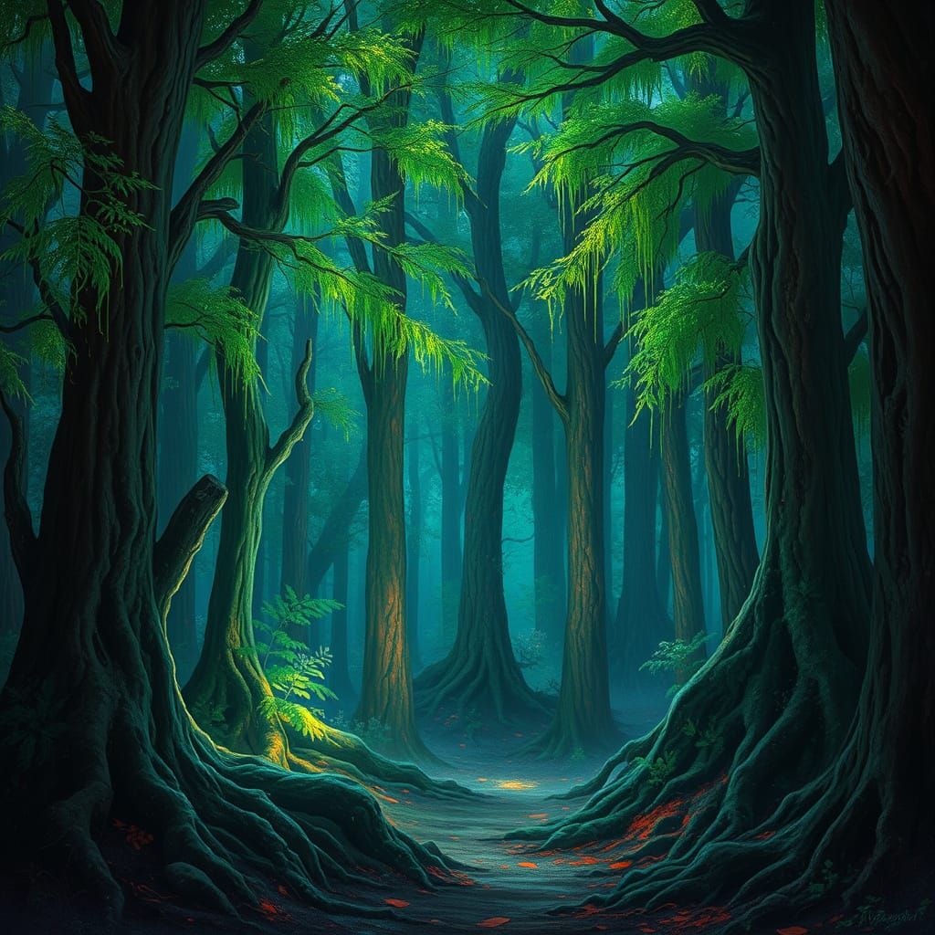 Dark Fantasy Forest Masterpiece in Hyper-Realistic Art Nouve...
