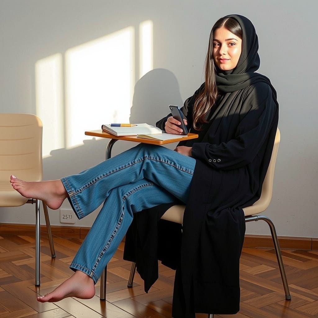 Young Middle Eastern Woman in Candid Lecture Hall Pose