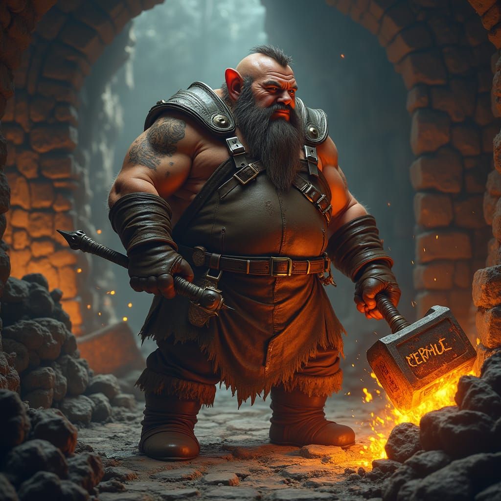 Dwarf Blacksmith in a Dark Fantasy Forge