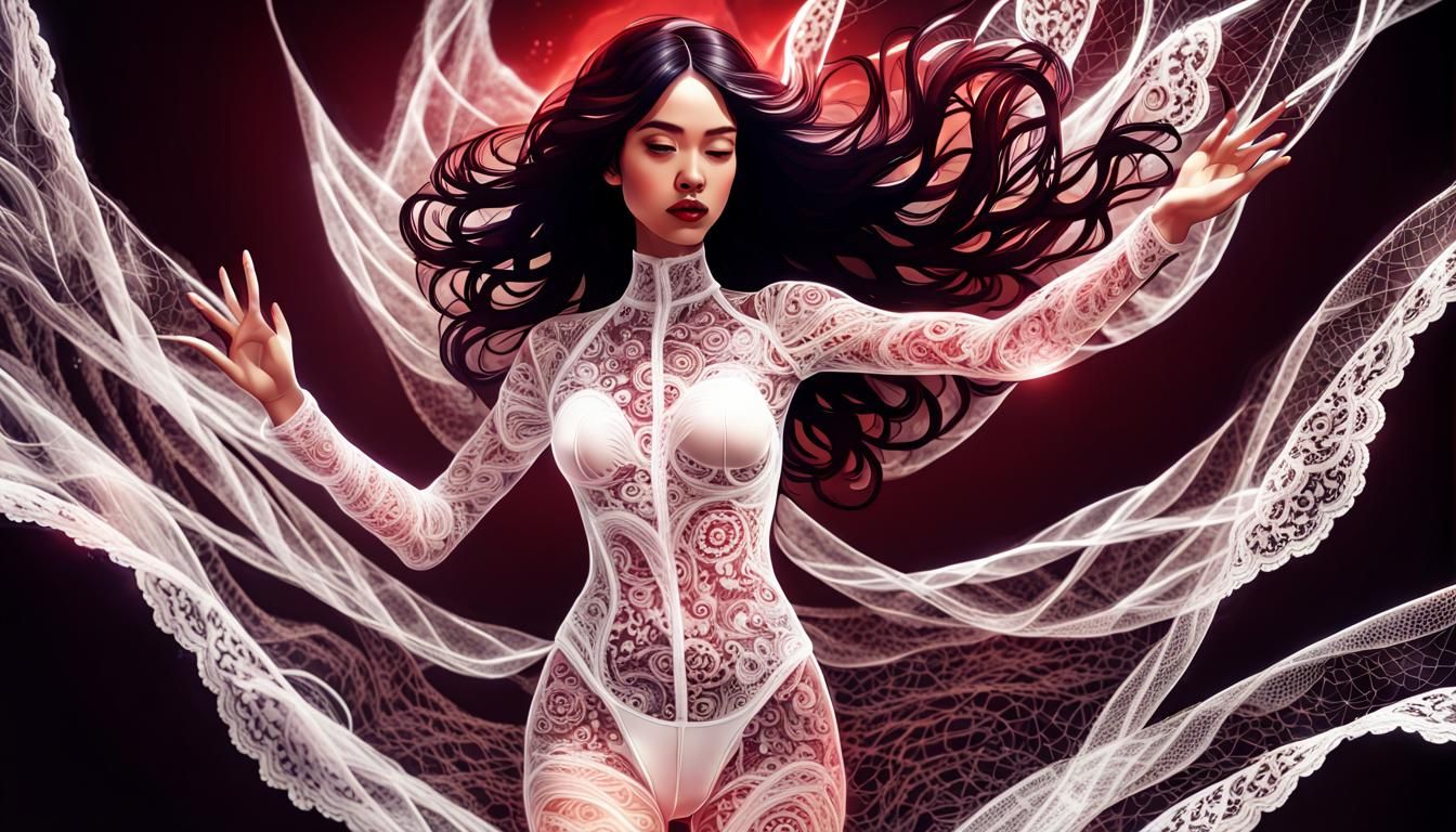 Flying Woman in Supernova, Photorealistic 3D Shading