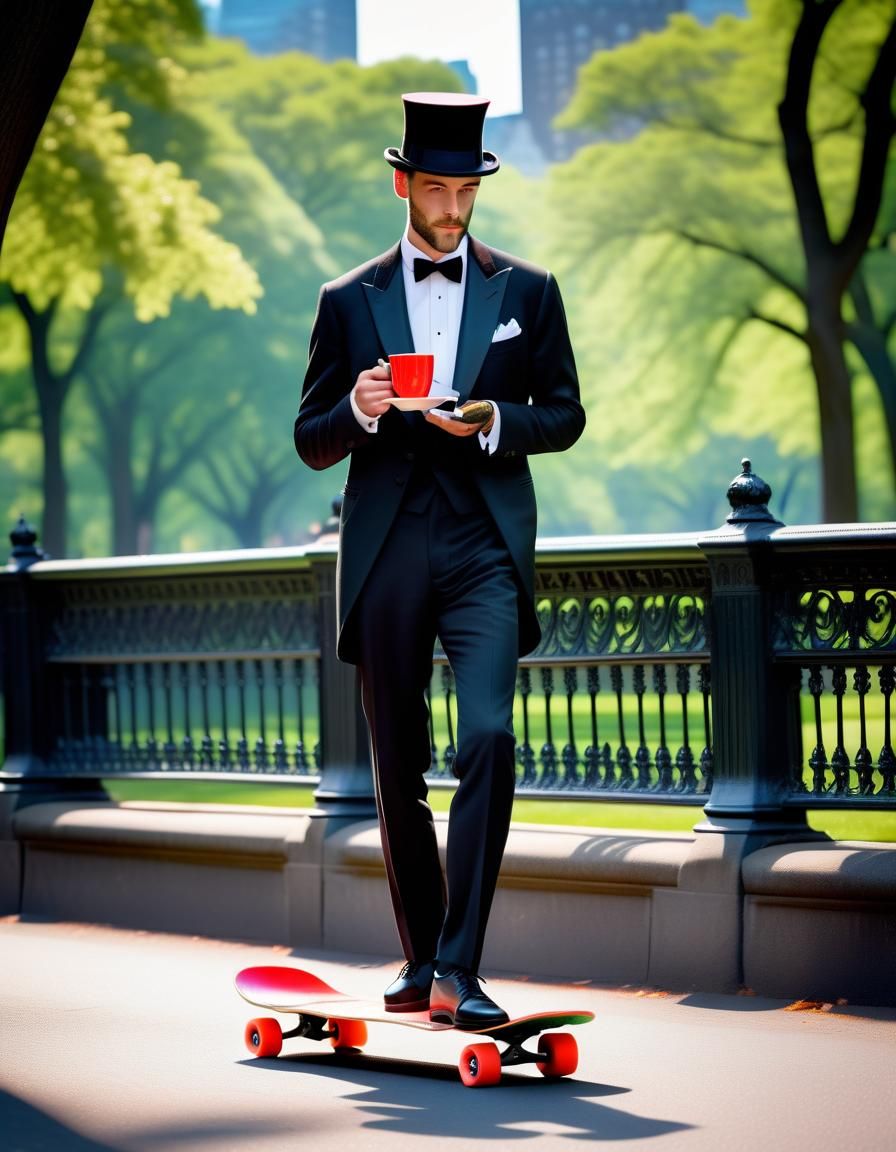 English Gentleman Skateboarding in Central Park