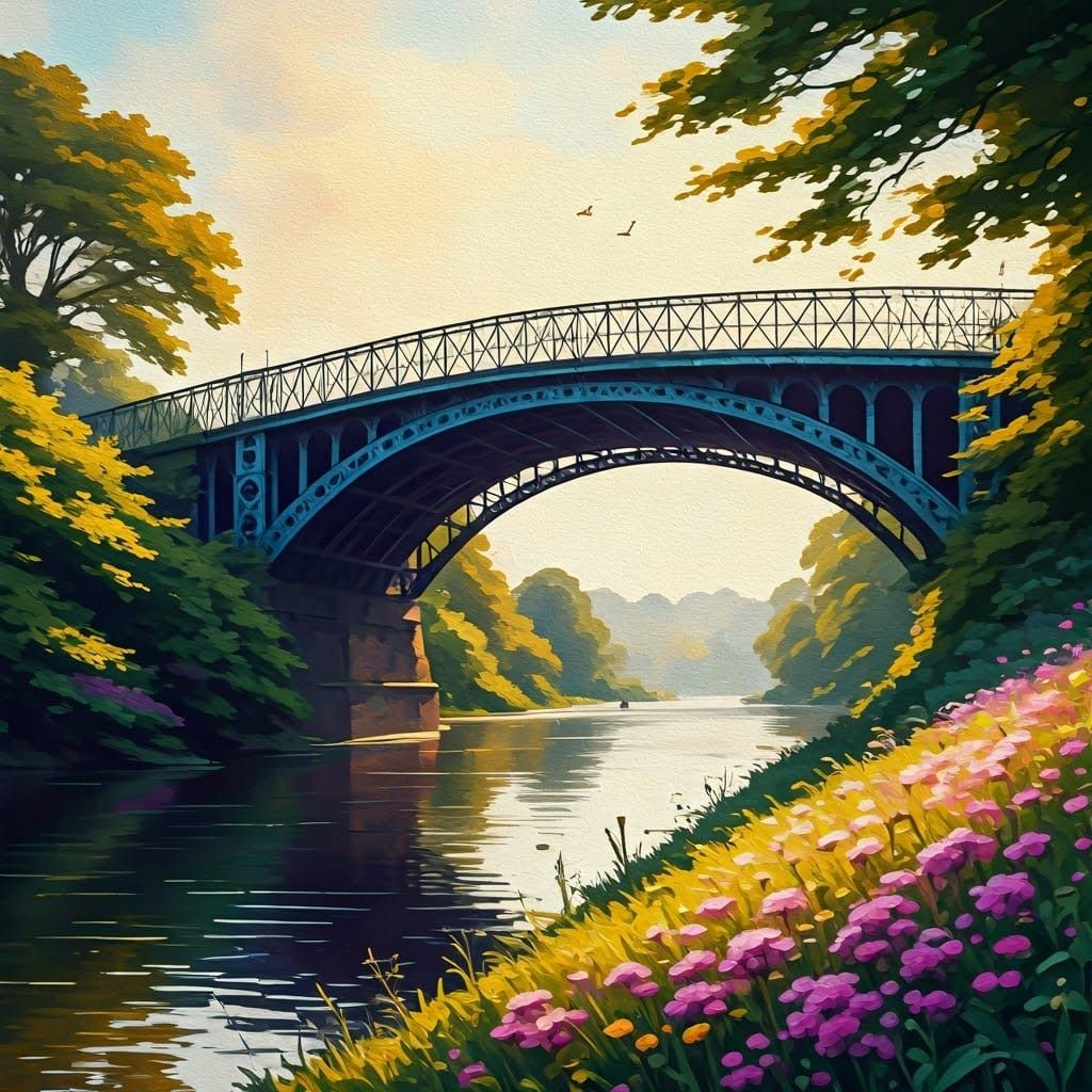 Romantic 19th Century Landscape with Iron Bridge